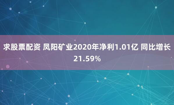求股票配资 凤阳矿业2020年净利1.01亿 同比增长21.59%