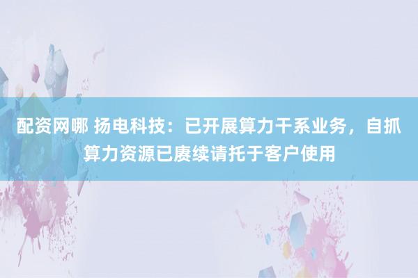 配资网哪 扬电科技：已开展算力干系业务，自抓算力资源已赓续请托于客户使用